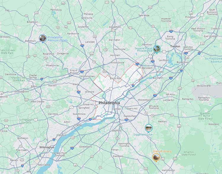 Service Areas Map - Philadelphia and Harrisburg